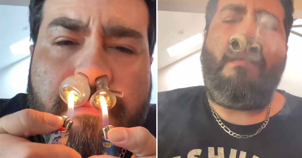 Stoner Smokes A Bowl Through Each Nostril