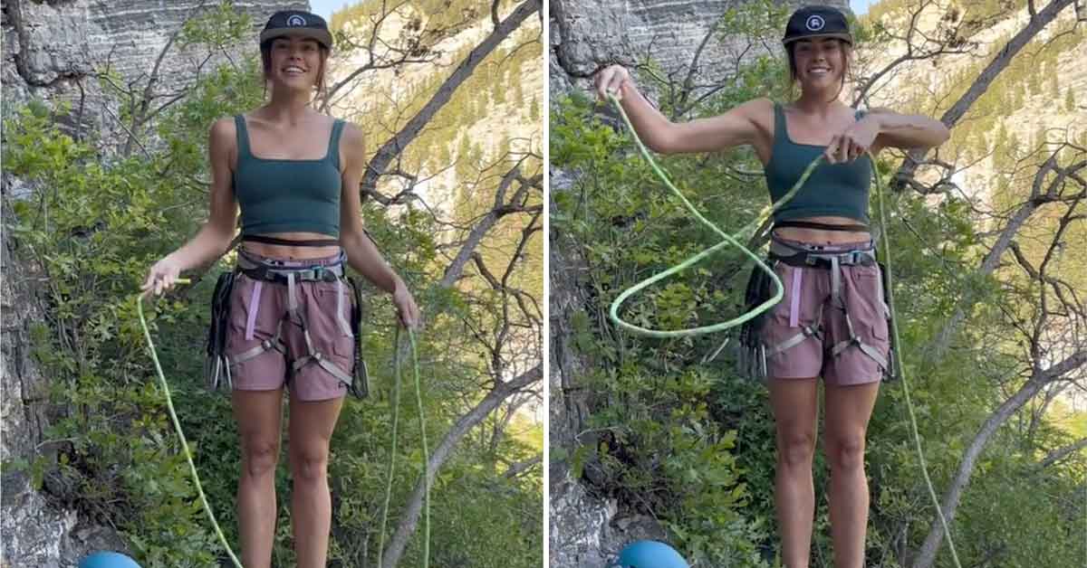 rock climber shows off her unique trick for tying a knot