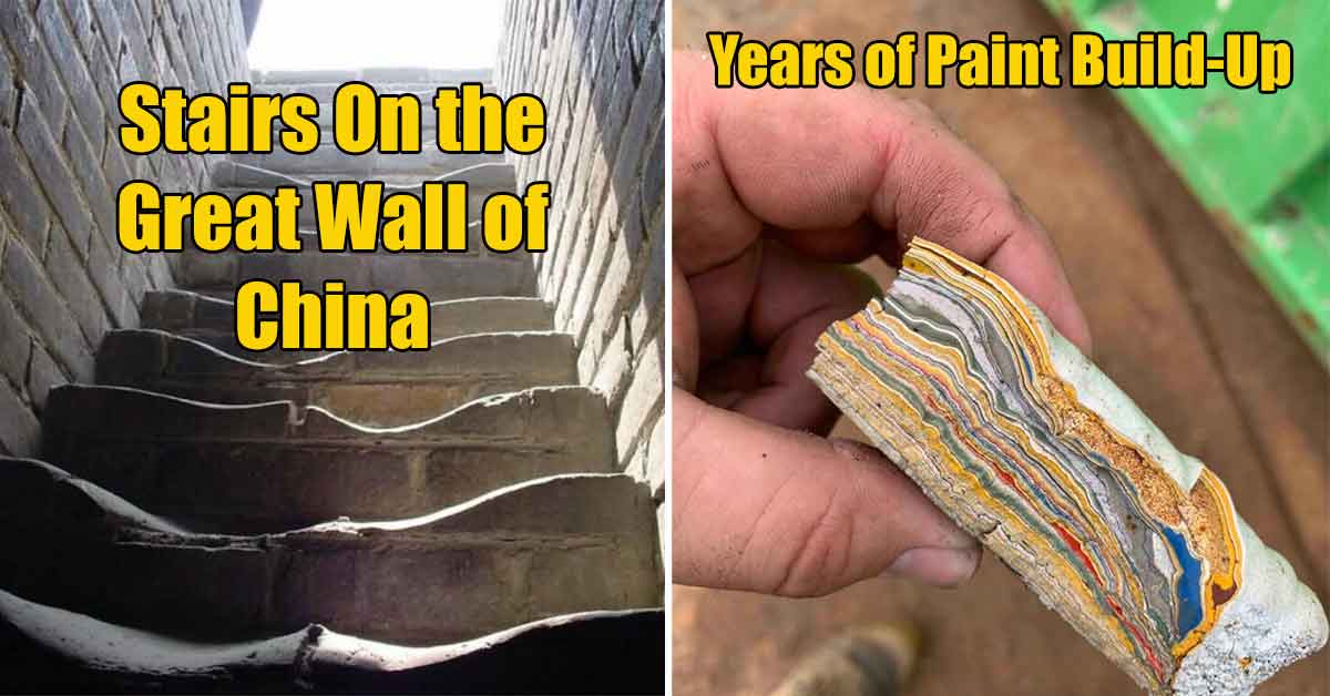 stairs at the great wall of china worn down by time - years of paint build up