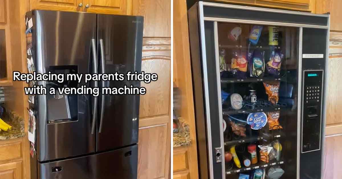 kid swaps his parent's fridge with a vending machine