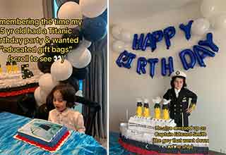 <p dir="ltr">Children’s birthday parties – events defined by cake, presents and determining whether you’d live or die as a passenger on the Titanic.&nbsp;</p><p data-empty="true"><br></p><p dir="ltr">Days after the disappearance and implosion of OceanGate’s Titan submersible dominated headlines – and every single goddamn conversation throughout the continental U.S. – &nbsp;<a href="https://www.tiktok.com/t/ZT8ey54T6/">TikTok mom @thescallywagfam offered a glimpse</a> at her young son’s aptly themed Titanic-themed birthday bash.</p><p data-empty="true"><br></p><p dir="ltr">Expertly toeing the lines of “too soon?” and “oh hell yes,” the throwback snaps depicted a party that would make even Rose Dewitt Bukater weep tears of envy, an event&nbsp;complete with a Titanic-shaped pinata, a fruit-filled watermelon cut to look like one half of the ill-fated ship as it sank into the Atlantic Ocean, and color-coded goodie bags informing each guest of whether they survived the passenger liner’s demise.</p><p data-empty="true"><br></p><p><br></p>