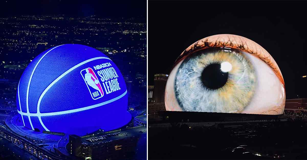 MSG Sphere lit up -  NBA Summer League ad -  giant eyeball