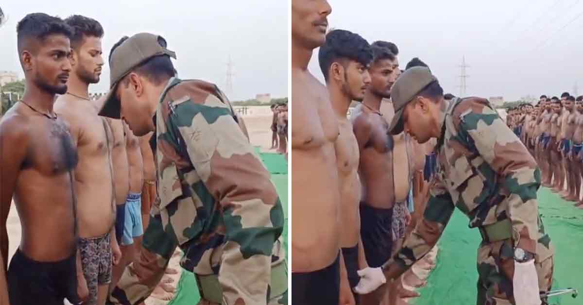 Indian Military Recruits under going a testicle inspection