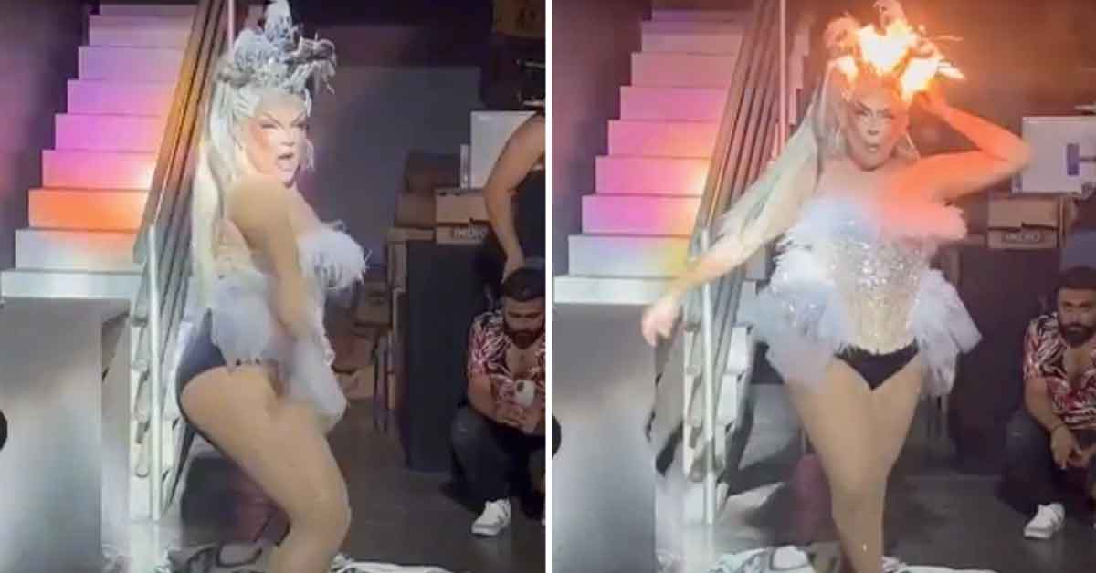 Drag Queen's Head Catches on Fire as Wig Sparklers Malfunction