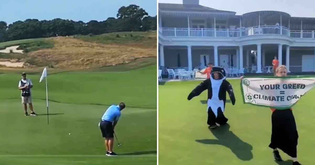 Climate Protestors In Orca Costumes Heckle the Richest and Most Private Golf Club in the Country