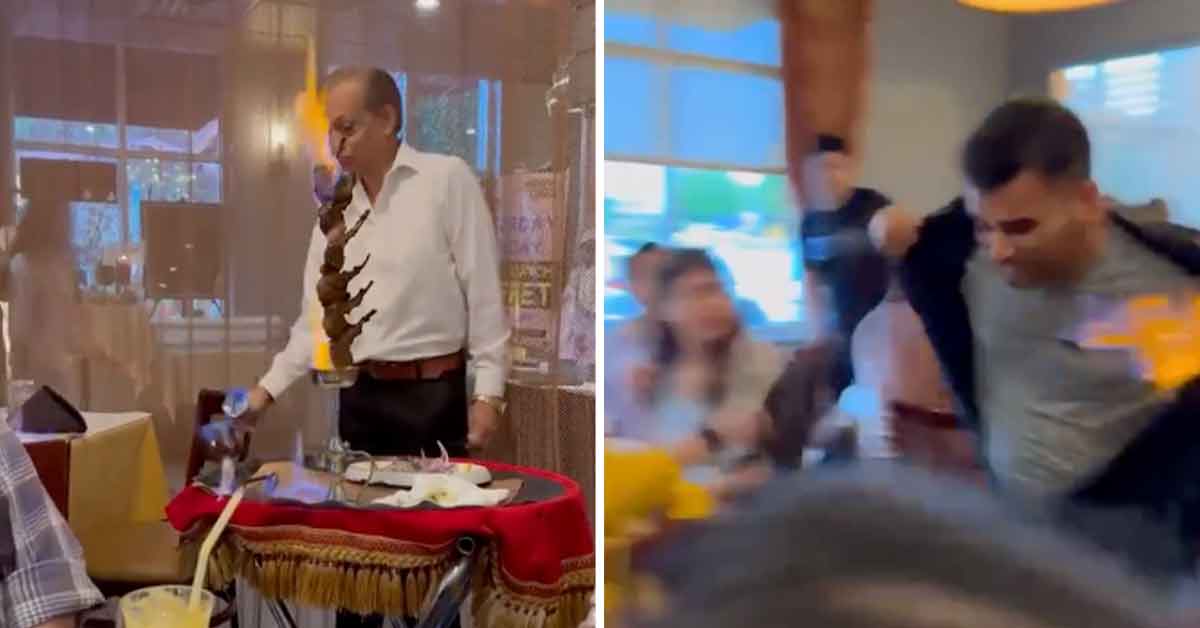 Fancy Table Service Falls Apart When Waiter’s Shirt Catches on Fire