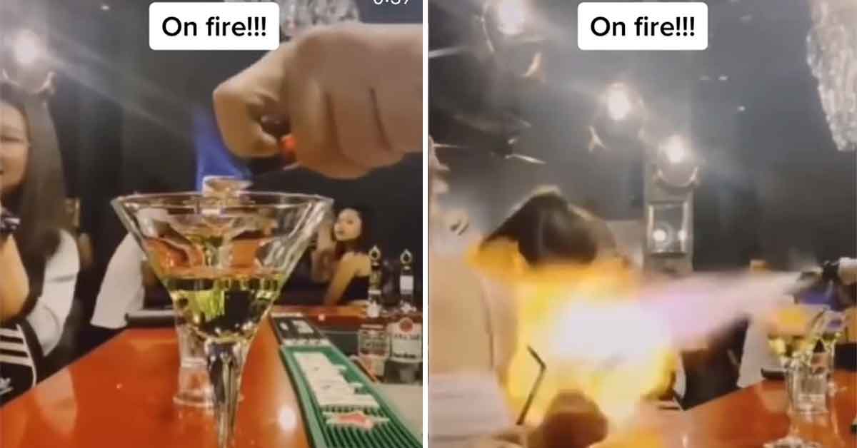 Bartender Sets Girls On Fire With Flaming Drink Spray