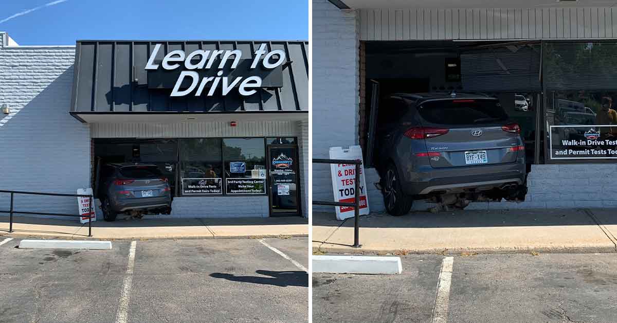 Driving Instructor Crashes Through Driving School Window