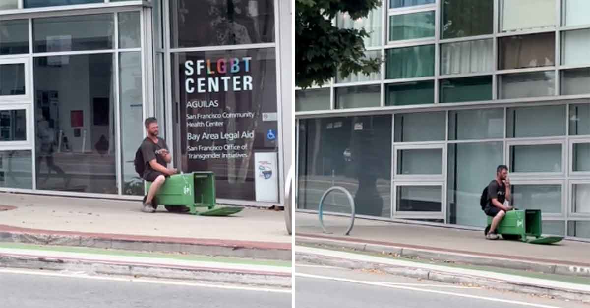 Nobody Is Vibing Harder Than This Dude Riding a Recycling Bin Downhill