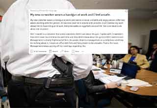 <p>Most work environments have you interacting with many different people, but this employee feels unsafe because his coworker open carries a gun to work and he's slowly come to the realization that he is unstable and might use his gun for the wrong reasons.</p><p><br></p><p>Most of the comments were suggesting he should leave, because getting into some altercation or going to HR may result in negative consequences. And most are saying open carrying a gun is a coward's game and he's doing it to intimidate his coworkers and not for protection. Whatever the case is OP should probably consider other employment.</p>