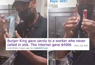 <p>When this man gave 20 years of his life to Burger King without a single sick day taken, they were so proud they gave him a bag of candy and a coffee mug.</p>