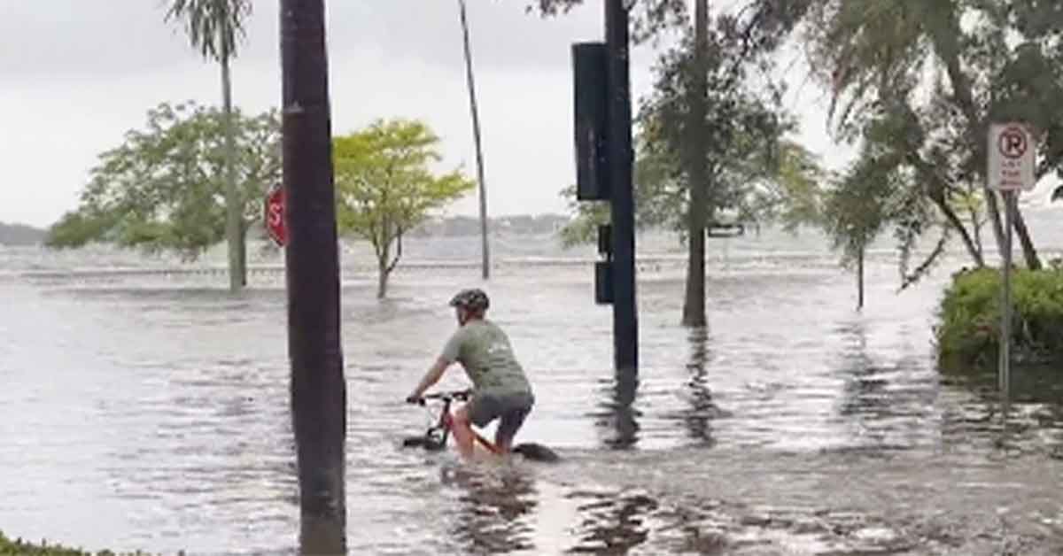 Florida Men Bike, Dab and Kayak Through Waist-High Flood Water As Hurricane Idalia Pummels The Sunshine State