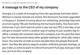 Georgia Based Company Tells Employees to Use PTO If They Are Unable to Come In Due to Hurricane Idalia