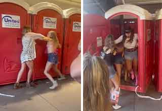 ‘Morgan’s Wailing’: Girls in Line for Bathroom Brawl It Out in a Porta Potty