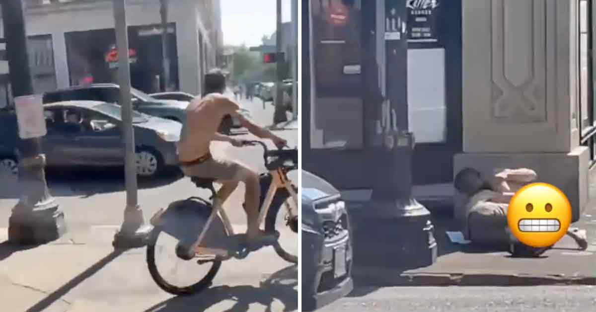 Cyclist Riding Through Traffic Gets Handed a Beating Of a Lifetime By a Naked Homeless Man