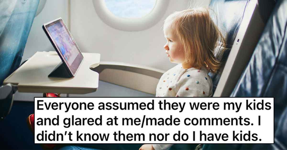 Parents Intentionally Sit Behind Their Badly Behaved Kids on the Airplane, Leaving Poor Man Next to Them Looking Like He's the Dad