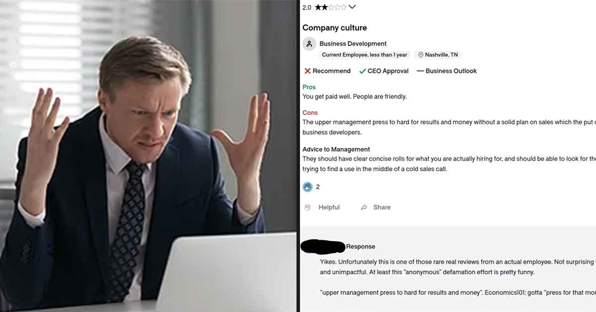 Awful CEO Repeatedly Responds to Negative Glassdoor Reviews, Showing Why Everyone is Quitting