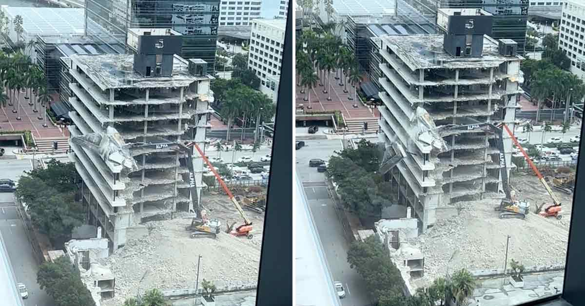 Miami Demolition Goes Sideways As Massive Chunk of Building Falls Onto Sidewalk