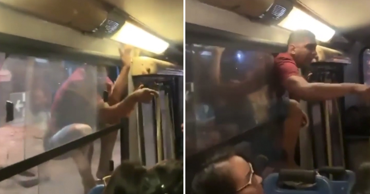 Husband Climbs Into Moving Bus After Seeing His Wife With Another Man