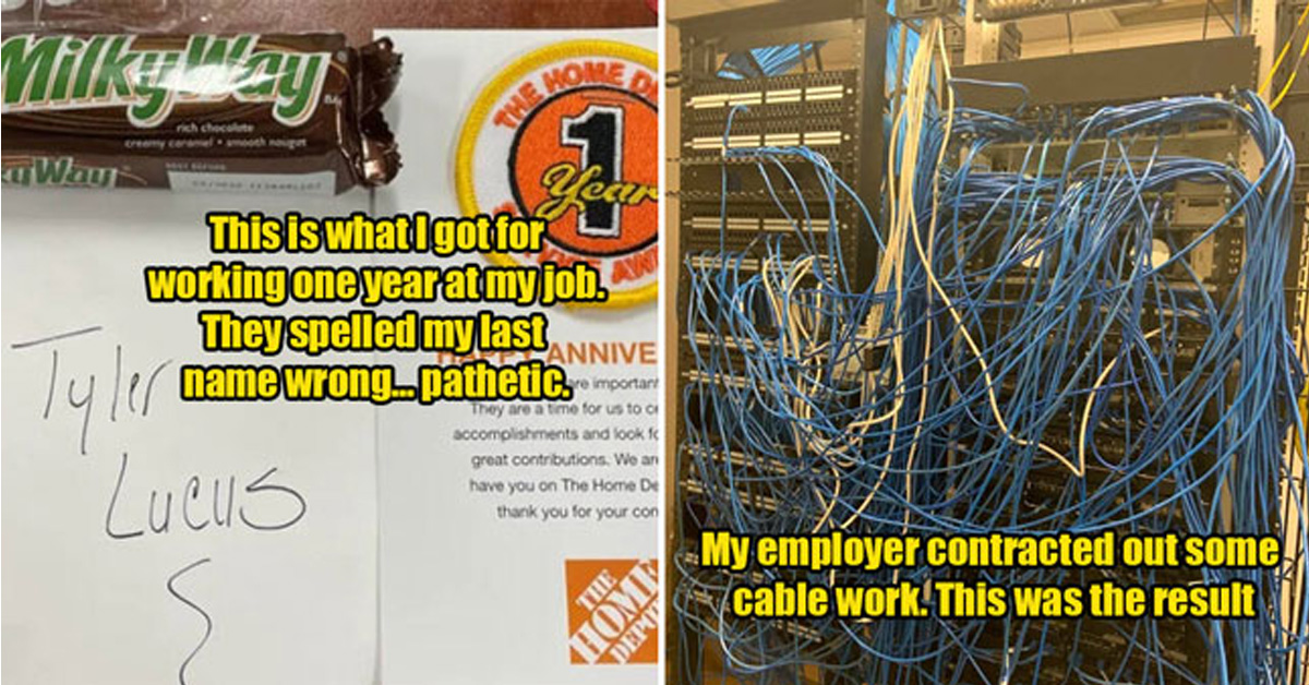 bad bosses -  company gift after working at the job for a year - terrible cable job