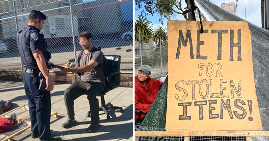 San Francisco Man With ‘Free Fentanyl 4 New Users’ and 'Meth For Stolen Items' Signs Says He’s Not Joking