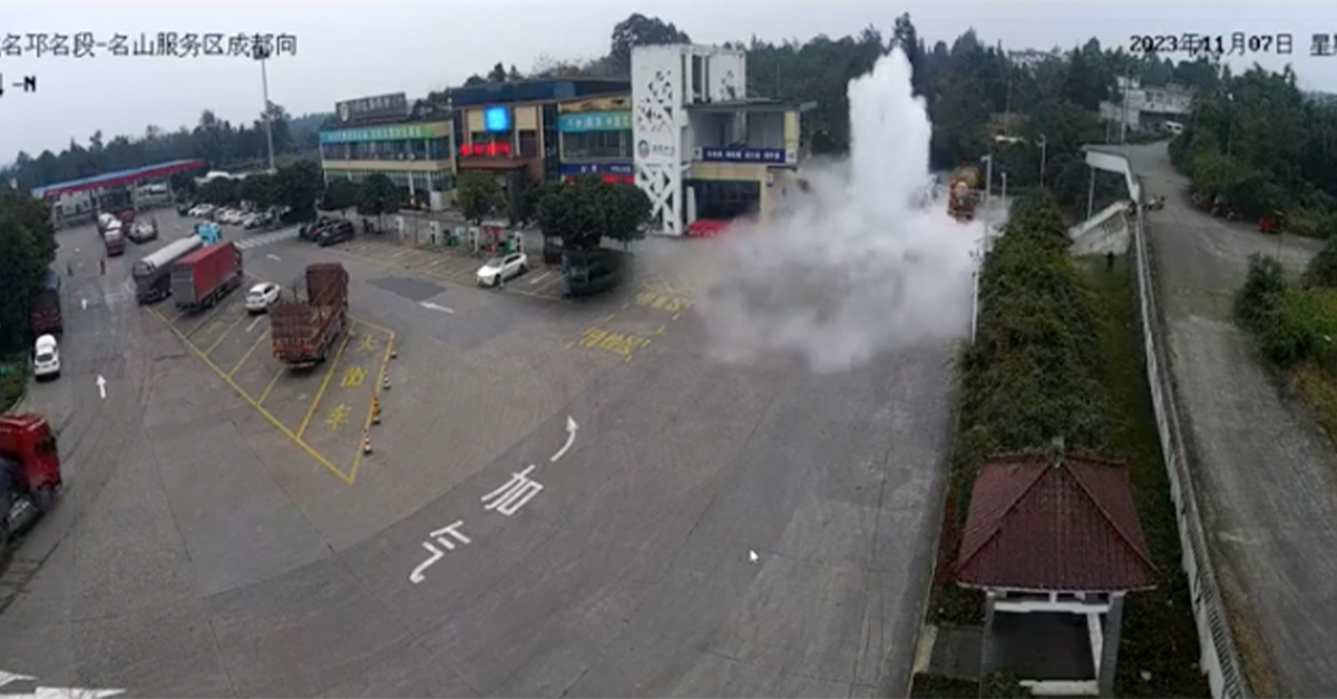 'There She Blows': Oil Tank Truck Spews Gas Before Spectacularly Exploding In China