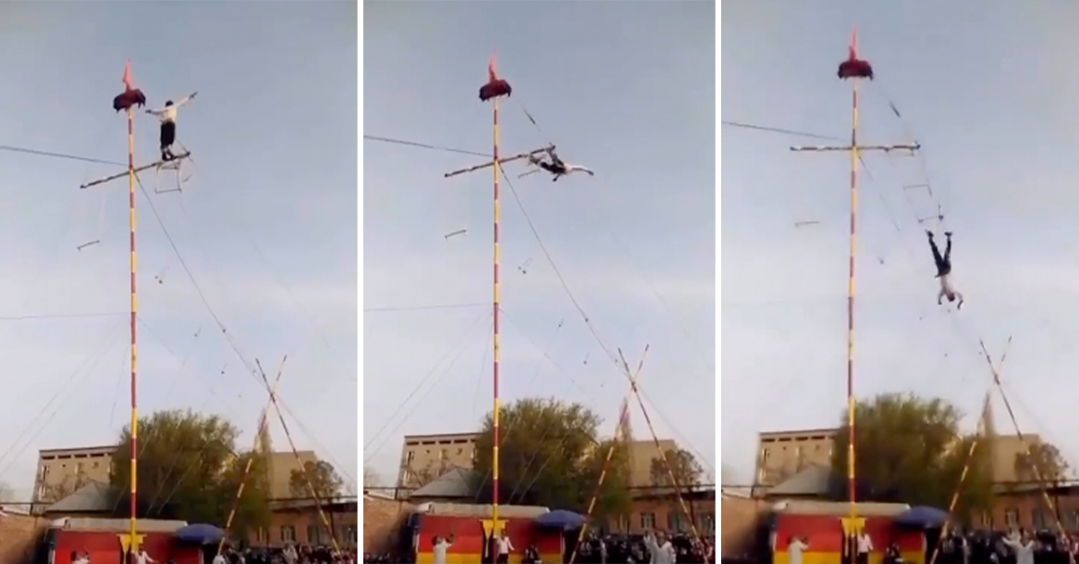 Trapeze Artist Eats It and Brings the Whole Setup Down With Him In Spectacular Fall