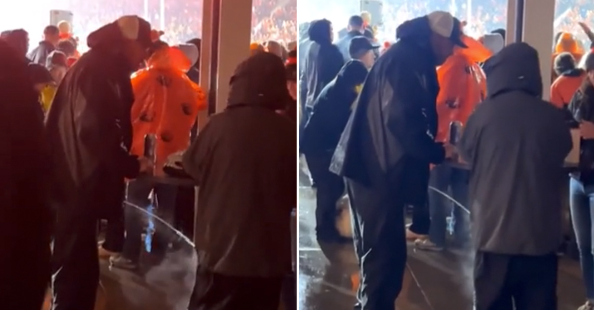 College Football Fan's Piss Impresses, Terrifies and Gets On Onlookers