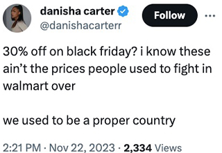 <p dir="ltr">Black Friday isn&rsquo;t what it used to be. Back in our youth, Black Friday used to mean something. Thousands of people still turkey-tired would line up outside a Walmart and race for a 20-dollar TV. Nowadays with the advent of online shopping, Black Friday deals are lackluster. Who cares about 30 percent off? That&rsquo;s basically nothing.</p><p data-empty="true"><br></p><p dir="ltr">This year Walmart will be closed for Thanksgiving, curbing the early Black Friday shoppers and finally showing some humanity to their retail workers. At the height of Black Friday madness, store workers had to work through the chaos and violence and try to go back home in one peace. Black Friday brawls would go viral every year. If you ever doubted a mother&#39;s love, look no further to two middle-aged women duking it out for a PlayStation that will then be credited towards Santa come Christmas Day.</p><p data-empty="true"><br></p><p dir="ltr">Shopping online seems like the sensible thing to do. But the prices aren&#39;t any lower so we may skip the chaos and actually spend time with our families this holiday. Down below are some Black Friday-themed memes to enjoy while going for those Thanksgiving leftovers.&nbsp;</p>