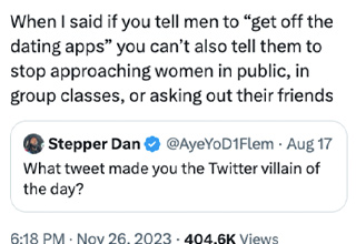 <p dir="ltr">Twitter is known for being the app of insane discourse. No matter the season or time of day, someone is getting absolutely ripped apart for their opinion. Now, the former Twitter main characters are acknowledging the tweets that put everyone in a tizzy.</p><p data-empty="true"><br></p><p dir="ltr">User @iambethmccoll posted about being confused about a certain line in the <em>Barbie</em> movie this past summer. Well, that post came with hoards of people calling her stupid. Another user, @offbeatorbit, has many instances of being Twitter’s main character and having her tweets blatantly misunderstood. The post she talks about though is one roasting the picky eaters for not eating vegetables. The discussion of picky eaters on the internet always turns violent. I guess people hate being called a child for eating off the kid's menu. Of course, there are users who become the villains for the day after numerous people misunderstand a joke. This is the case for @clownboy514 who made a “smoking in bars” joke.</p><p data-empty="true"><br></p><p dir="ltr">The internet is a terribly reactionary place that can ruin lives. But seeing the Twitter “villains” stand by their controversial takes and continue to be on the app is commendable. It's also slightly masochistic but you can be the judge of that. Scroll down to see what innocuous tweets become multiday online discourse.&nbsp;</p>