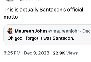 <p dir="ltr">The year may be ending soon but funny tweets sure aren’t. If you were busy at the Christmas Tree Farm or celebrating the nights of Hannukah or just wasting away on your couch all weekend, we have all the funny tweets you missed out on. And this past weekend was…a lot.</p><p data-empty="true"><br></p><p dir="ltr">If you’re anything like me you logged on to Twitter through desktop this morning and saw Grok on your homepage sidebar. This is no mistake, though to the dismay of Elon Musk's biggest fans, his A.I. assistant is "unfortunately" woke. Its name is Grok and Grok was this weekend's hottest topic, besides the reinstatement of Sandy Hook denier Alex Jones.</p><p dir="ltr"><br></p><p dir="ltr">Also, this past weekend was the anniversary of an even cuter meme, the Ikea Monkey. It’s been 11 years since they let a stylish monkey loose in an Ikea. Wow, remember when the internet was fun?</p><p data-empty="true"><br></p><p dir="ltr">Some highlights of the roundup include Adam Driver playing a baby on <em>Saturday Night Live</em>, one woman getting completely roasted by the “meanest priest in all the archdiocese in Chicago,” and one user’s answer to who's the male equivalent of Taylor Swift.</p><p data-empty="true"><br></p><p dir="ltr">So scroll down and get your Twitter fix before Grok takes over and all tweets are just 1s and 2s.</p>
