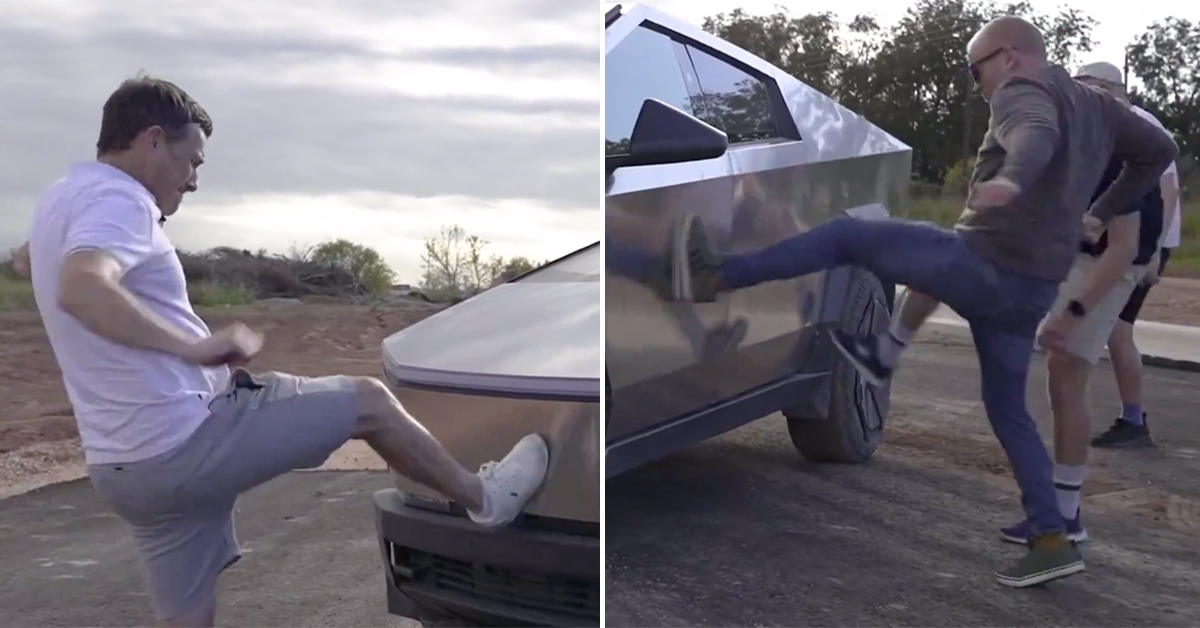Five Grown Men Try to Dent the Cybertruck With the Weakest Kicks You'll Ever See