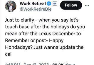 <p dir="ltr">So there are two weeks left in the year and we still have to go to work and be productive? Very unlikely.</p><p data-empty="true"><br></p><p dir="ltr">If you’re waiting for the holiday break to release you from retail Christmas music purgatory or pointless meetings, we’ve gathered some work memes and tweets to keep you going. Just one more week, until you trade your boss giving you useless tasks to your family giving you useless tasks.</p><p data-empty="true"><br></p><p dir="ltr">You’ll see down below that everyone just wants to phone it in this week but cruel emails keep giving them more work to do. One TikTok meme gives insight into what everyone is <em>actually</em> doing at their desk (online shopping for the holidays). It’s crunch time and there are only so many seconds in the day to get it all done. A little online shopping on company time doesn't hurt anyone.</p><p data-empty="true"><br></p><p dir="ltr">So as you pretend to work whether it be keyboard smashing, “organizing” or just walking away from your boss, get into these work memes to make the process even better.&nbsp;</p>