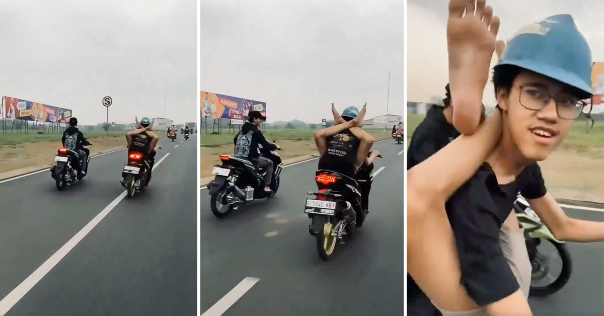 Man Speeds Down Highway With His Legs Behind His Head