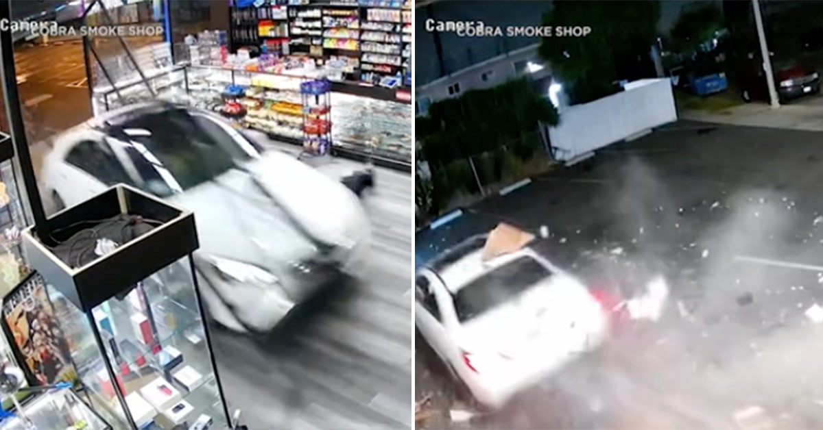 Wacko in Mercedes Drives Through Vape Shop, Just Keeps Going