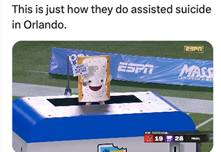<p dir="ltr">While many people this past month have seen productions of the nativity scene, college football thought it was appropriate to broadcast their depiction of crucifixion through Pop-Tarts.</p><p data-empty="true"><br></p><p dir="ltr">Kansas State and North Carolina State battled it out during the first-ever Pop-Tarts bowl in Orlando last night. But the main takeaway from the game was not the athletic prowess of the college football players or their ingenious plays. It was much holier as an anthropomorphic Pop-Tart was sacrificed to the winning team.</p><p dir="ltr"><br></p><p dir="ltr">The sight of a smiling Pop-Tart descending into a toaster with "Hot Stuff" by Donna Summer blasting in the background and an announcer saying, "I wait to eat him" was enough for the Pop-Tart to make a late run for meme of the year.</p><p data-empty="true"><br></p><p dir="ltr">We’ve gathered the best of the best memes from last night's ordeal as a sort of eulogy for the dear Pop-Tart who sacrificed everything for the smiles on all of our faces. RIP to a real one.</p>