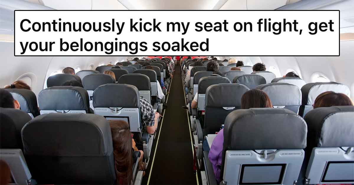 Guy Soaks the Backpack of Shameless Airplane Seat-Kicker