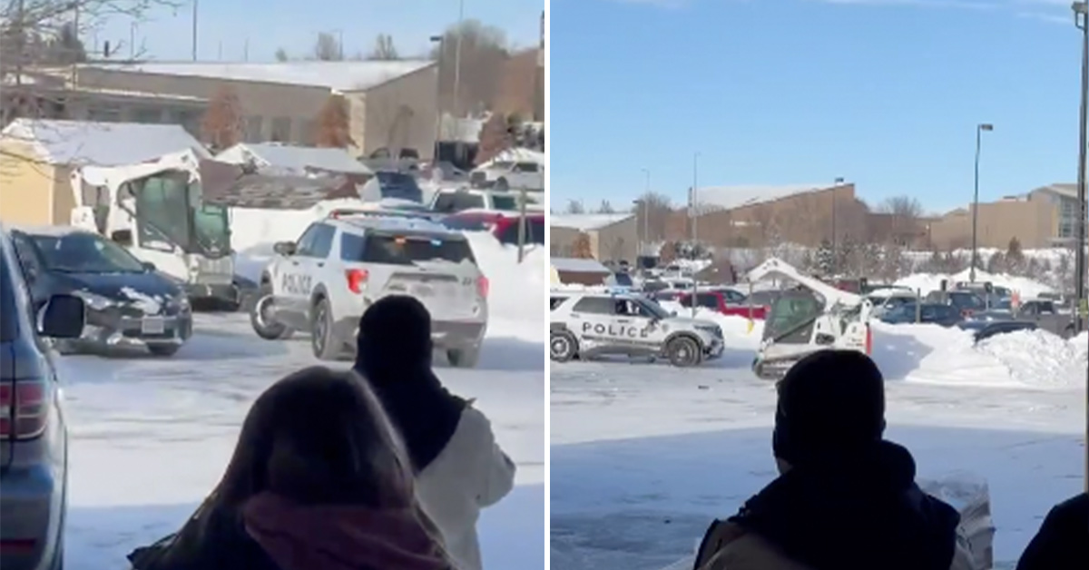 Skid-Loader and Cop Car Face Off in Home Depot Parking Lot