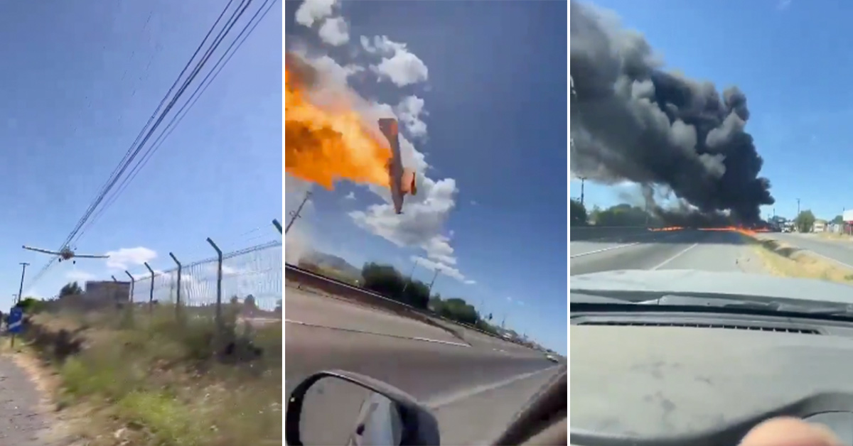 Plane Crashes into Utility Pole, Goes Up in Flames