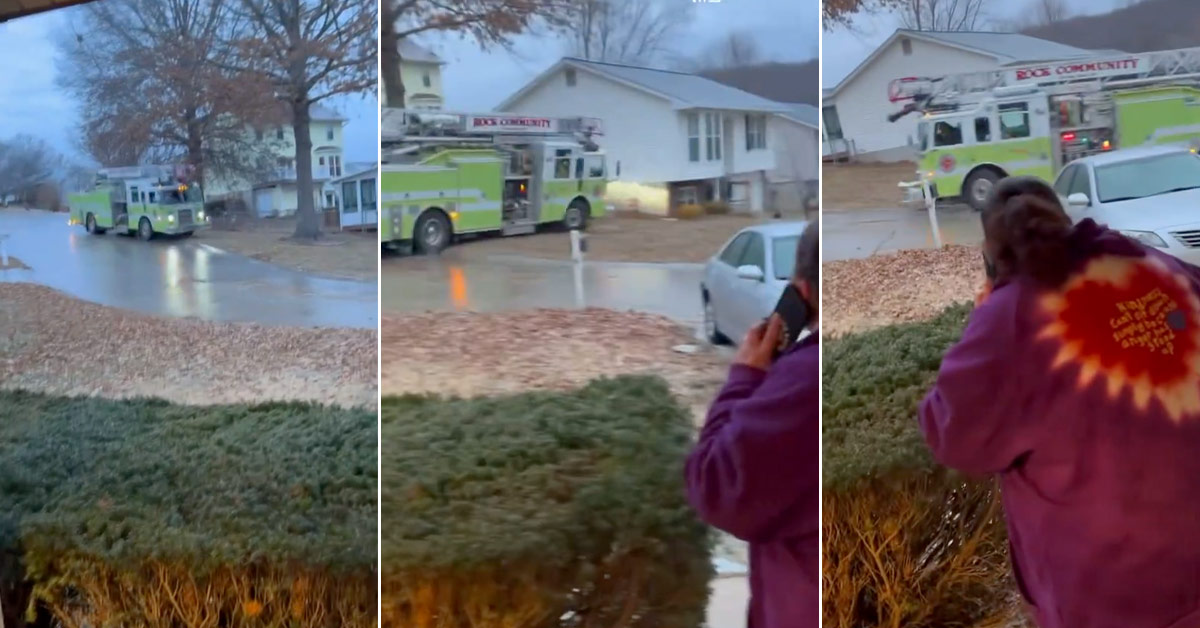 Fire Truck Spectacularly Spins Out As Freezing Rain Hits The Midwest