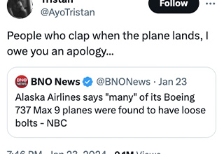 <p>Ever since an <a href="https://www.ebaumsworld.com/articles/iphone-falls-16000-ft-during-alaska-airlines-door-disaster-manages-to-emerge-unscathed/87493761/" rel="noopener noreferrer" target="_blank">Alaskan Airlines Boeing 737 Max 9 lost a non-usable emergency door mid-flight</a> on January 5th, the company has felt like it is in complete free fall. Multiple airlines have discovered faults in their own versions of the plane, and Boeing has been shown to be responsible for the incident over Spirit AeroSystems, whom they initially blamed. United has decided to completely remove the aircraft from its future plans, and Delta&#39;s recent acquisition of 20 new Airbus A350s shows <a href="https://trending.ebaumsworld.com/pictures/all-the-terrible-things-that-have-happened-to-planes-since-the-alaskan-airlines-door/87499238/" rel="noopener noreferrer" target="_blank">just how far Boeing has fallen</a> from its days of American air travel monopoly.&nbsp;</p><p><br></p><p>Lack of trust in the 737 Max began in 2018 when a Lion Air Max 8 crashed in China. Just five months later, an Ethiopian Airlines version went down too. With the accidents eerily similar, Boeing was investigated, and a stinging documentary came out later. Boeing had long been accused of cutting corners for the sake of sales and production speed, and that had finally been proven. Although it appears that those catastrophic issues have been solved, the recent groundings are proof that Boeing needs a complete revamp when it comes to its operating procedures. And by the time that&#39;s done... the metaphorical door might have come off completely.&nbsp;</p>