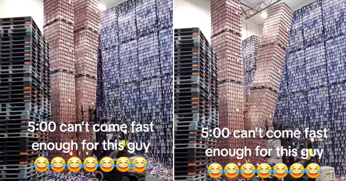 Forklift Guy Has the Absolute Worst Day at Work, Knocks over Thousands of Cans