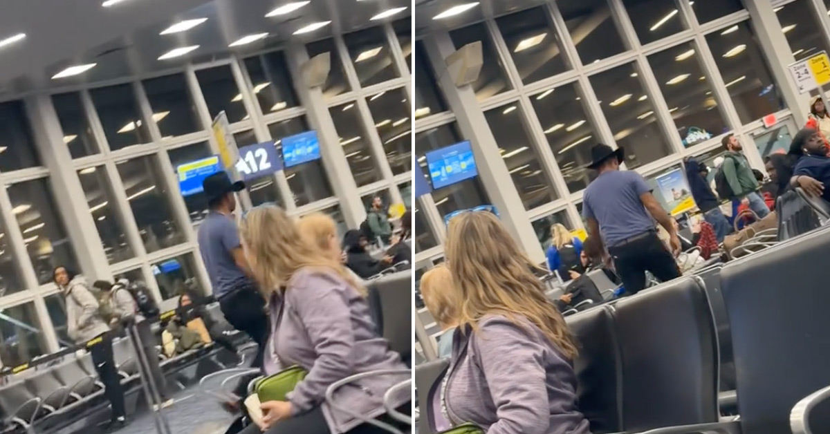 Cowboy Gets Full TKO After Harassing Guy At Airport