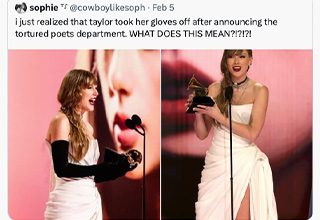 <p dir="ltr">We have reached peak Taylor Swift. She not only has the attention and praise of the entire music industry, but she also has the NFL and the excess carbon emissions on her side. She has more Album of The Year Grammy Awards than any performer ever. Her reign in pop-culture feels never-ending and that is in part due to her loyal fans, the Swifties.</p><p data-empty="true"><br></p><p dir="ltr">Taylor Swift knows how to engage her stan army by making them answer her riddles three before any big announcement. Swift loves an Easter Egg and the ones that have come true have turned Swifties into twitching conspiracy theorists. We’ve gathered the most tinfoil hat-brain swifties theories posted on the internet. As our own Carly Tennes put it, these posts are teaming with multiple symptoms of “Swiftzoprehria.”</p><p data-empty="true"><br></p><p dir="ltr">With Swifties thinking nothing is a coincidence and everything is a message, there is no helping their swiftzophrenic posts online.&nbsp;</p>