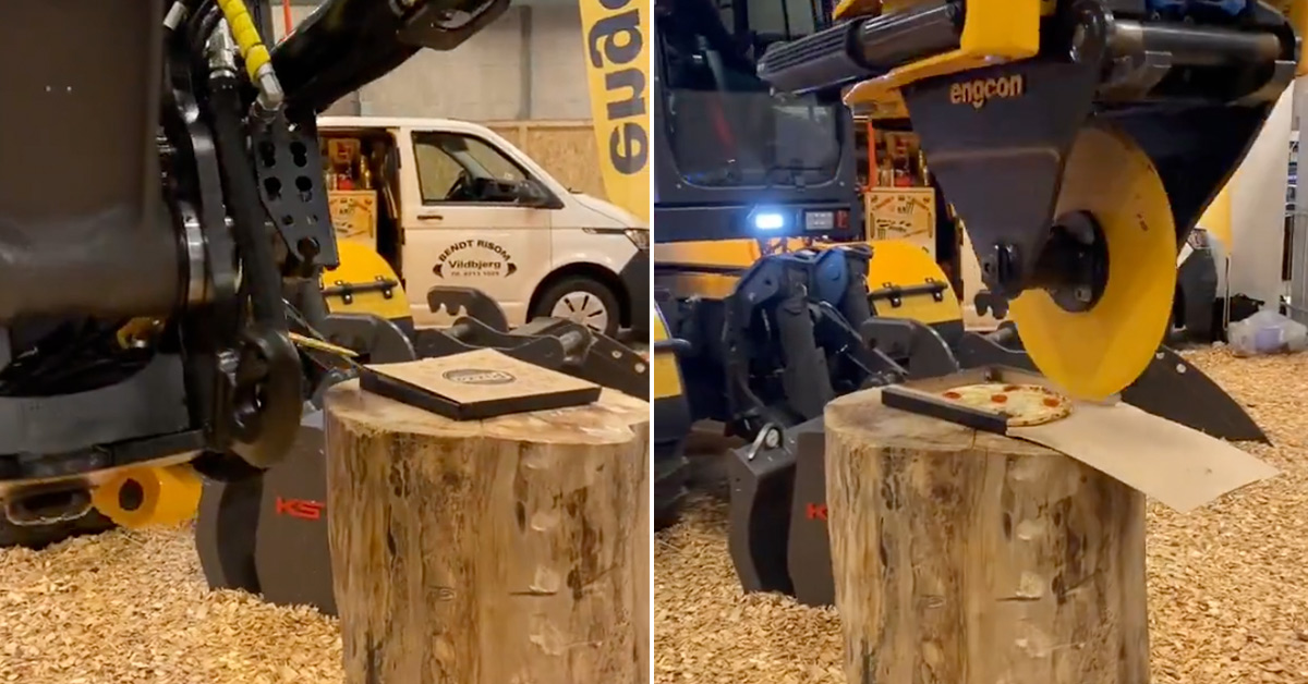 Backhoe Skills Challenge Tests Operator’s Abilities to Slice Pizza With Heavy Machinery