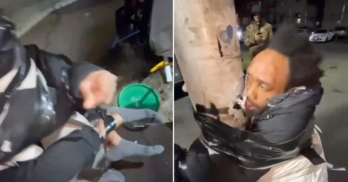 Guy Duct Taped to Pole After Being Accused of Creeping on Women