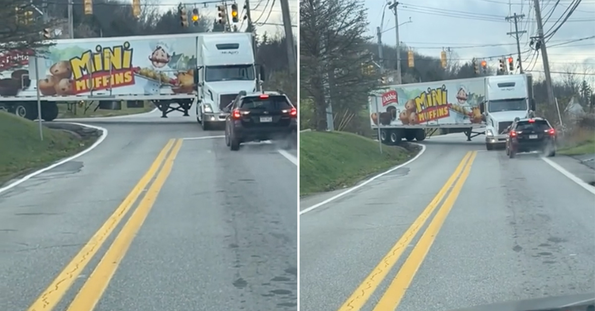 Clueless Drivers Refuses to Reverse for Semi Taking a Wide Turn