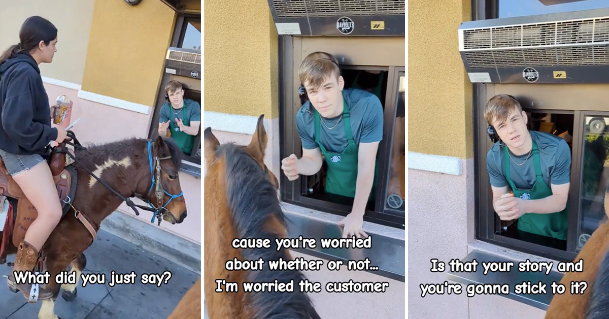 Cowboy Karen Throws Tantrum after Being Told She Can’t Ride a Horse through the Starbucks Drive-Thru