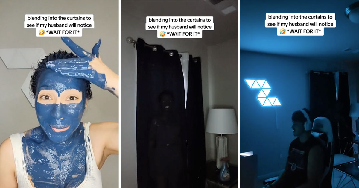 Woman Pranks Partner By Camouflaging Herself Into the Curtains