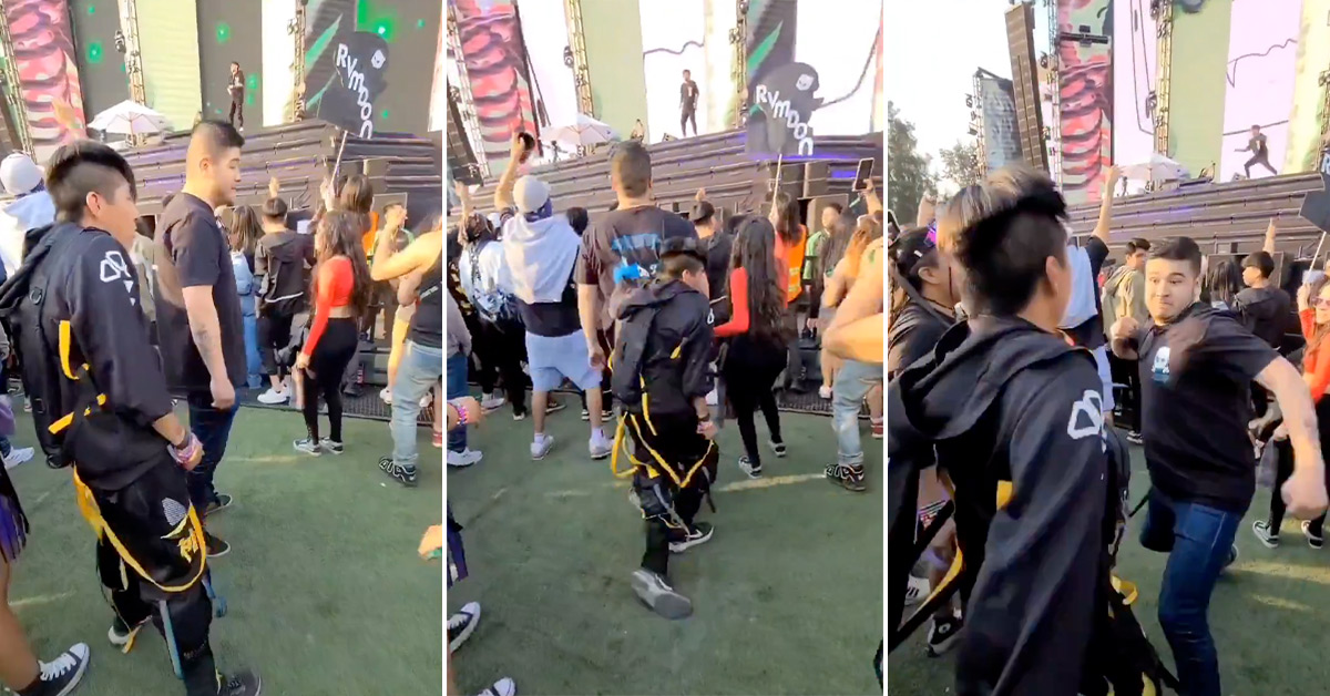 Annoying Rave Kid Takes an Elbow to the Jaw